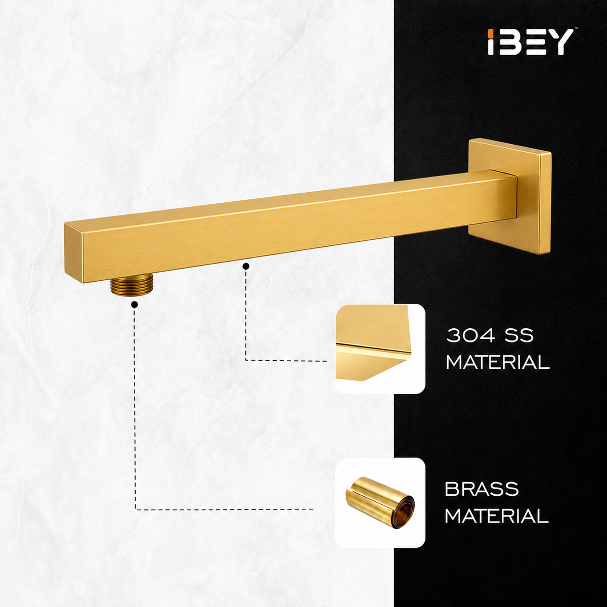 IBEY Gold Stainless Steel Shower Arm – product gallery view 2