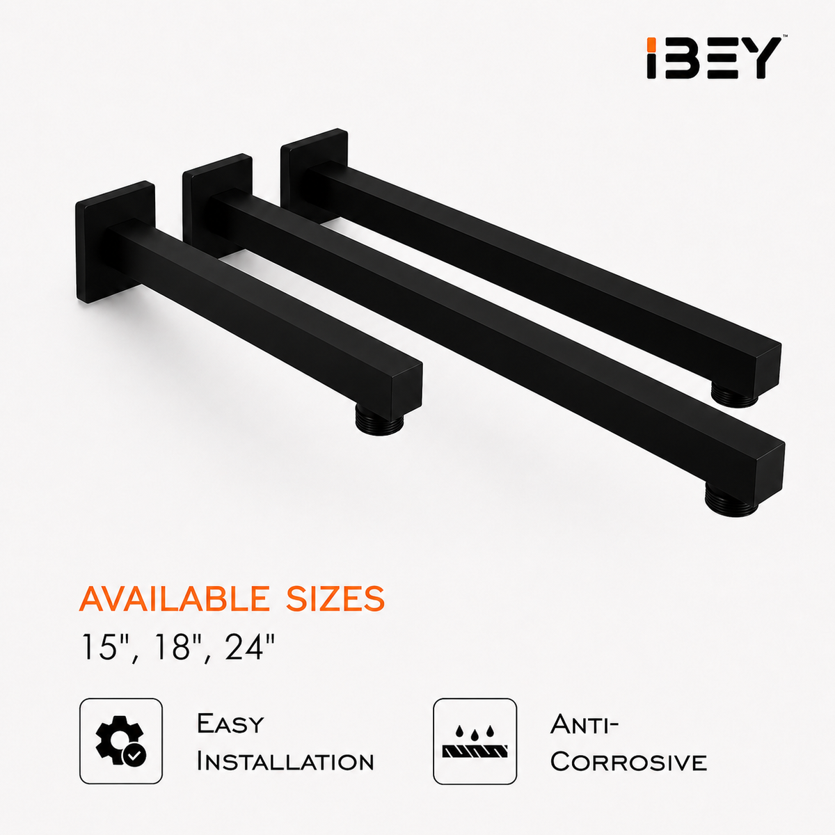 IBEY Black Stainless Steel Shower Arm – product gallery view 5