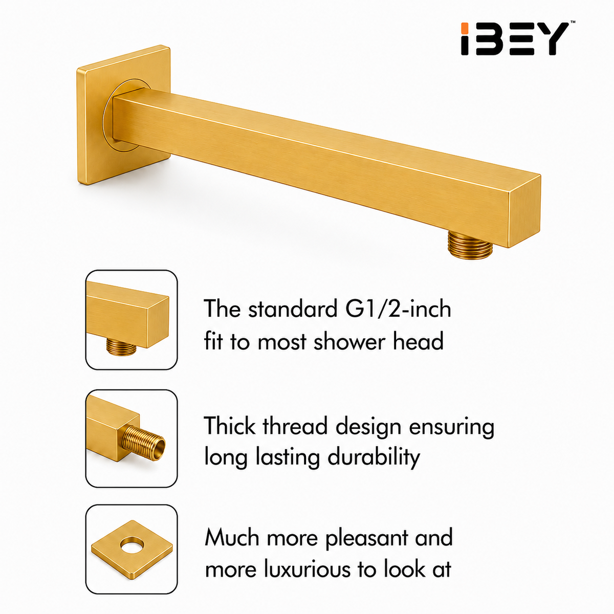 IBEY Gold Stainless Steel Shower Arm – product gallery view 7