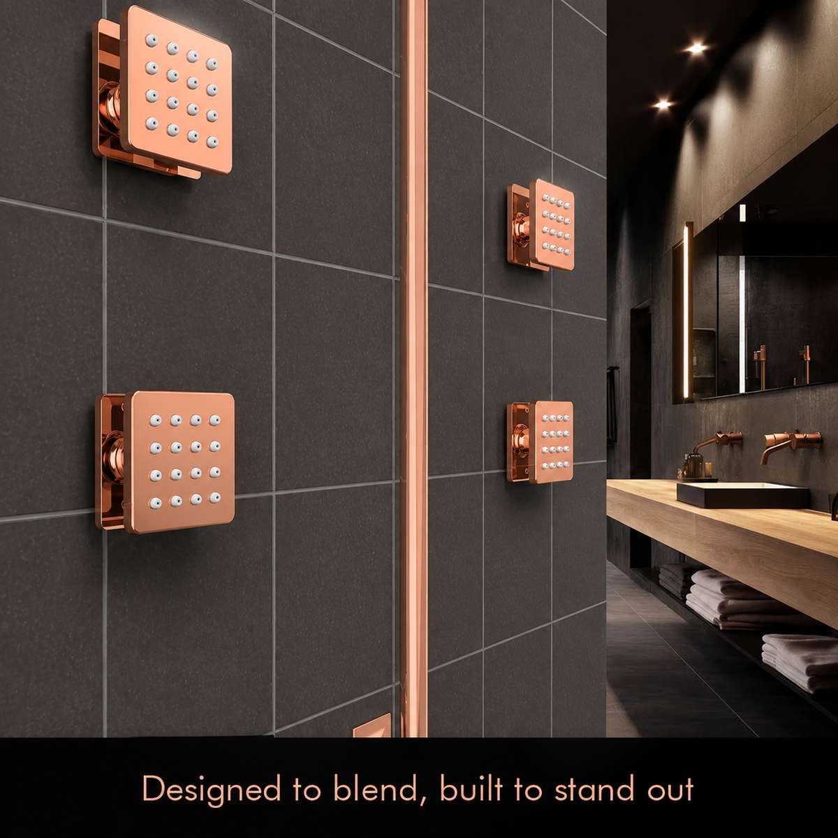 Illustrative supplier rendering: IBEY Rose Gold Square Body Jet 2×2 inch – view 4#Size_2 × 2 Inch