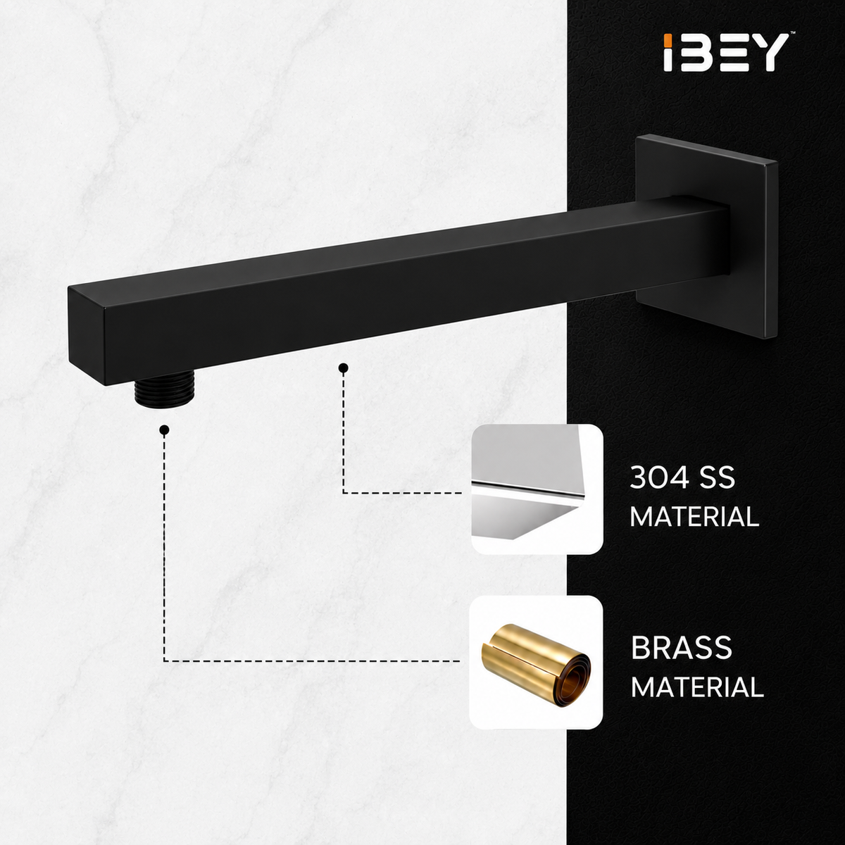 IBEY Black Stainless Steel Shower Arm – product gallery view 2