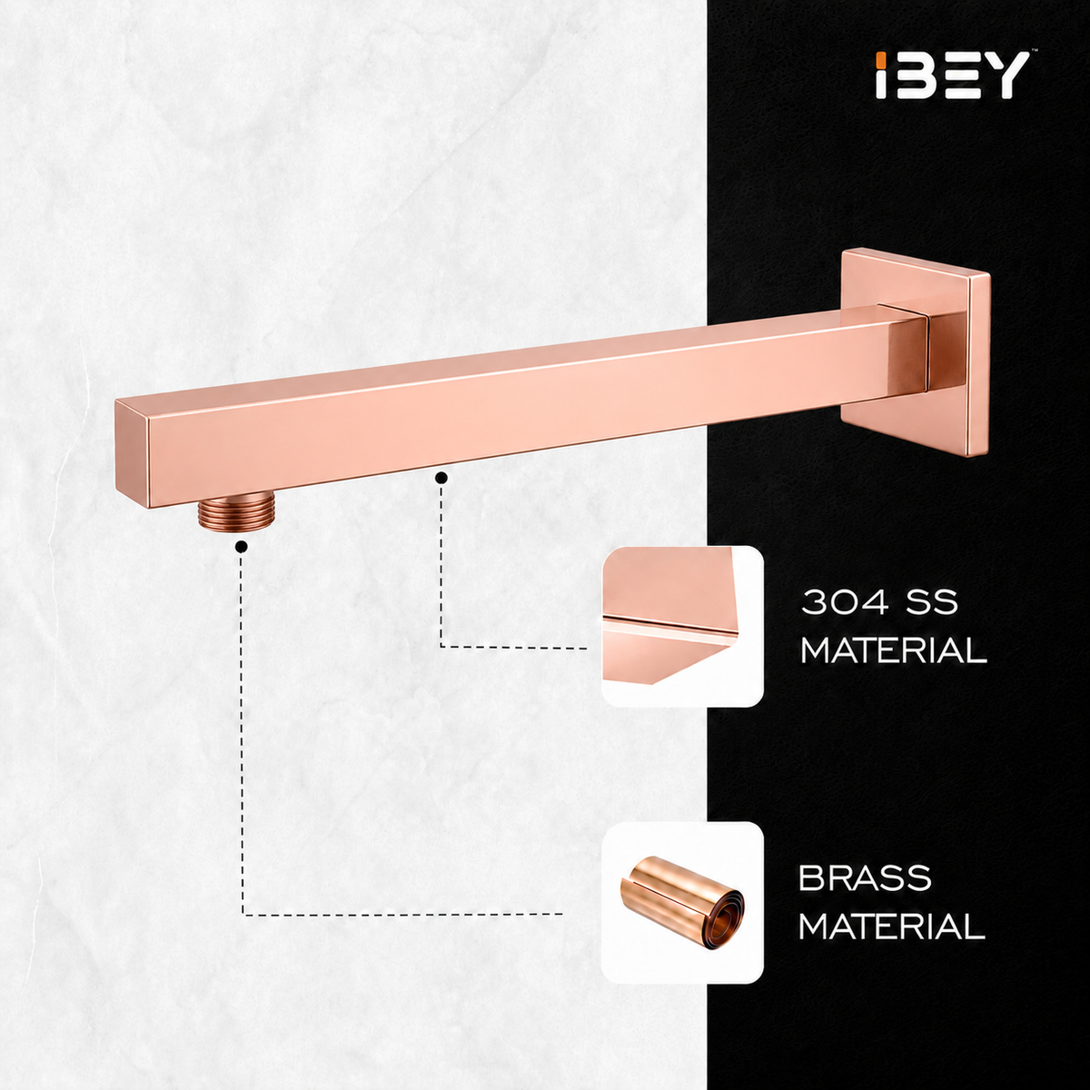 IBEY Rose Gold Stainless Steel Shower Arm – product gallery view 2