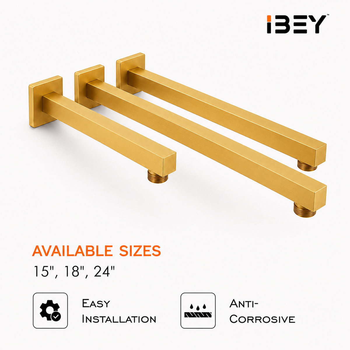 IBEY Gold Stainless Steel Shower Arm – product gallery view 5
