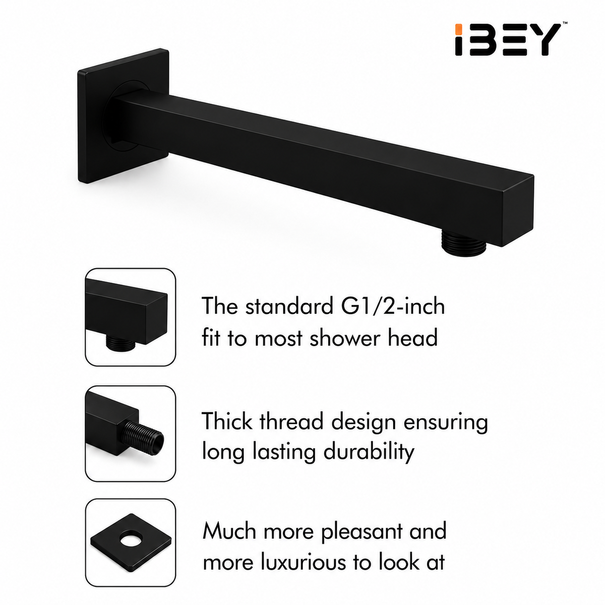 IBEY Black Stainless Steel Shower Arm – product gallery view 7