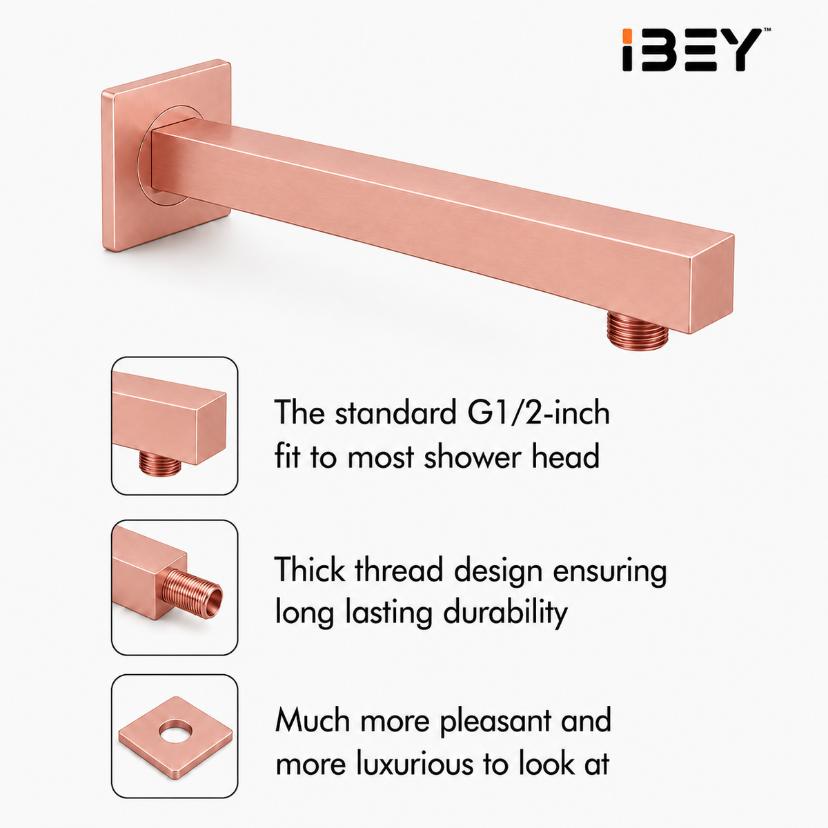IBEY Rose Gold Stainless Steel Shower Arm – product gallery view 7