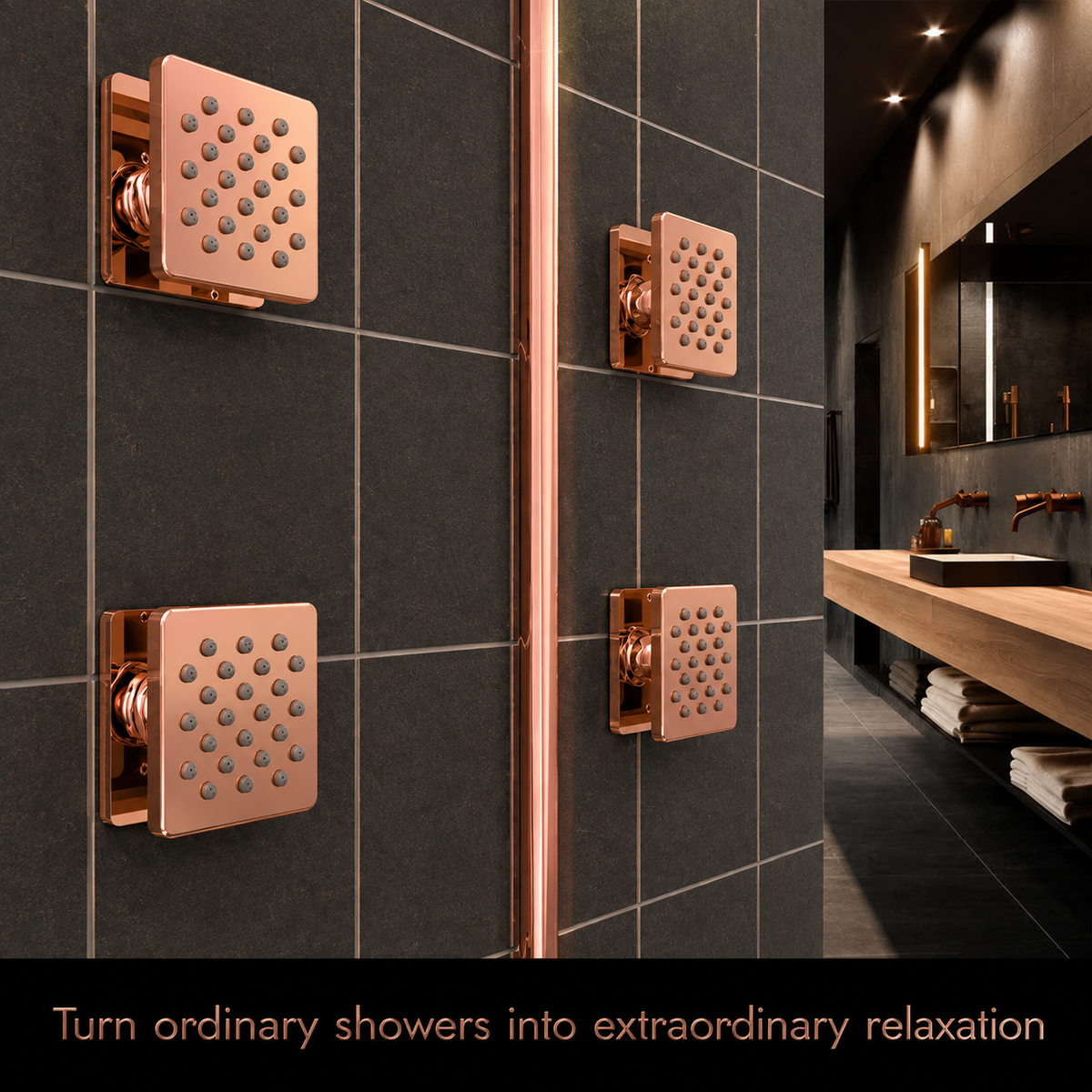 Illustrative supplier rendering: IBEY Rose Gold Square Body Jet 3×3 inch – view 4#Size_3 × 3 Inch