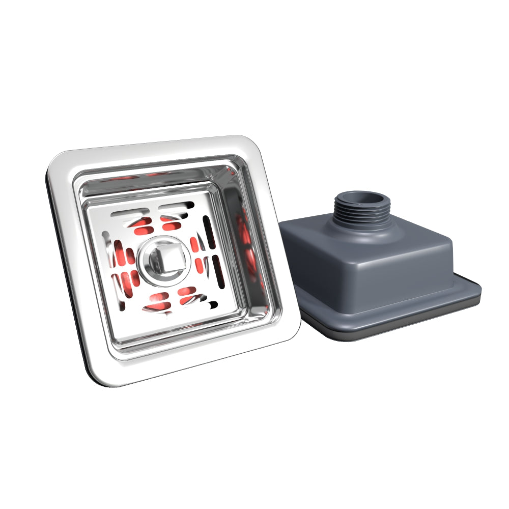 IBEY square kitchen sink waste coupling, stainless-look square surface